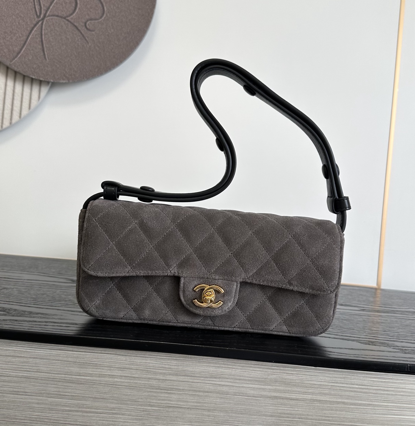 Ch@nel Suede Flap Shoulder Bag-10X25X5CM