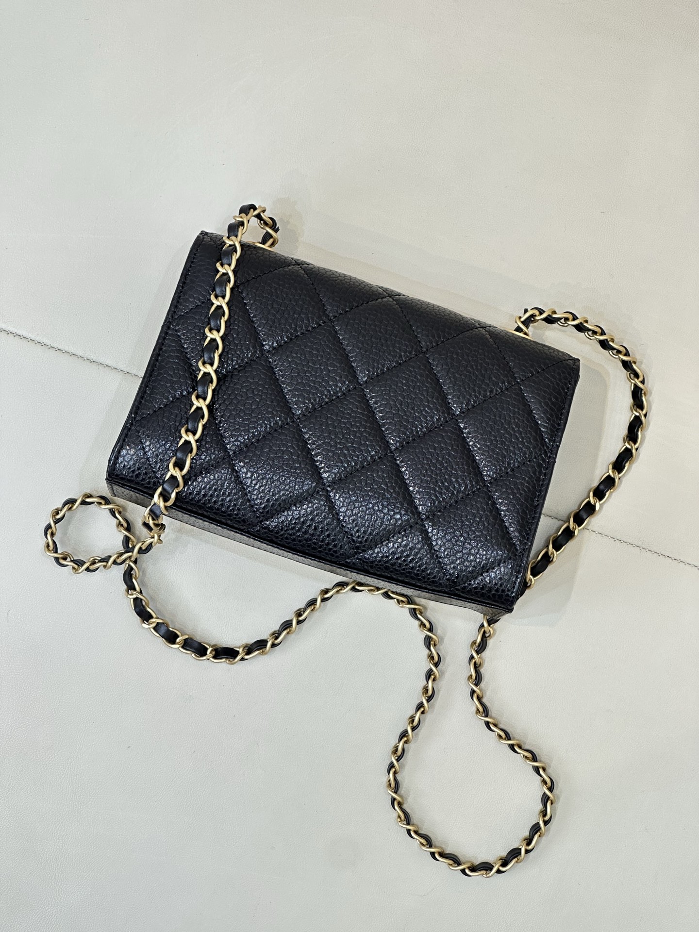 Ch@nel Black Quilted Caviar Leather Card Holder On Chain-19*13*7CM