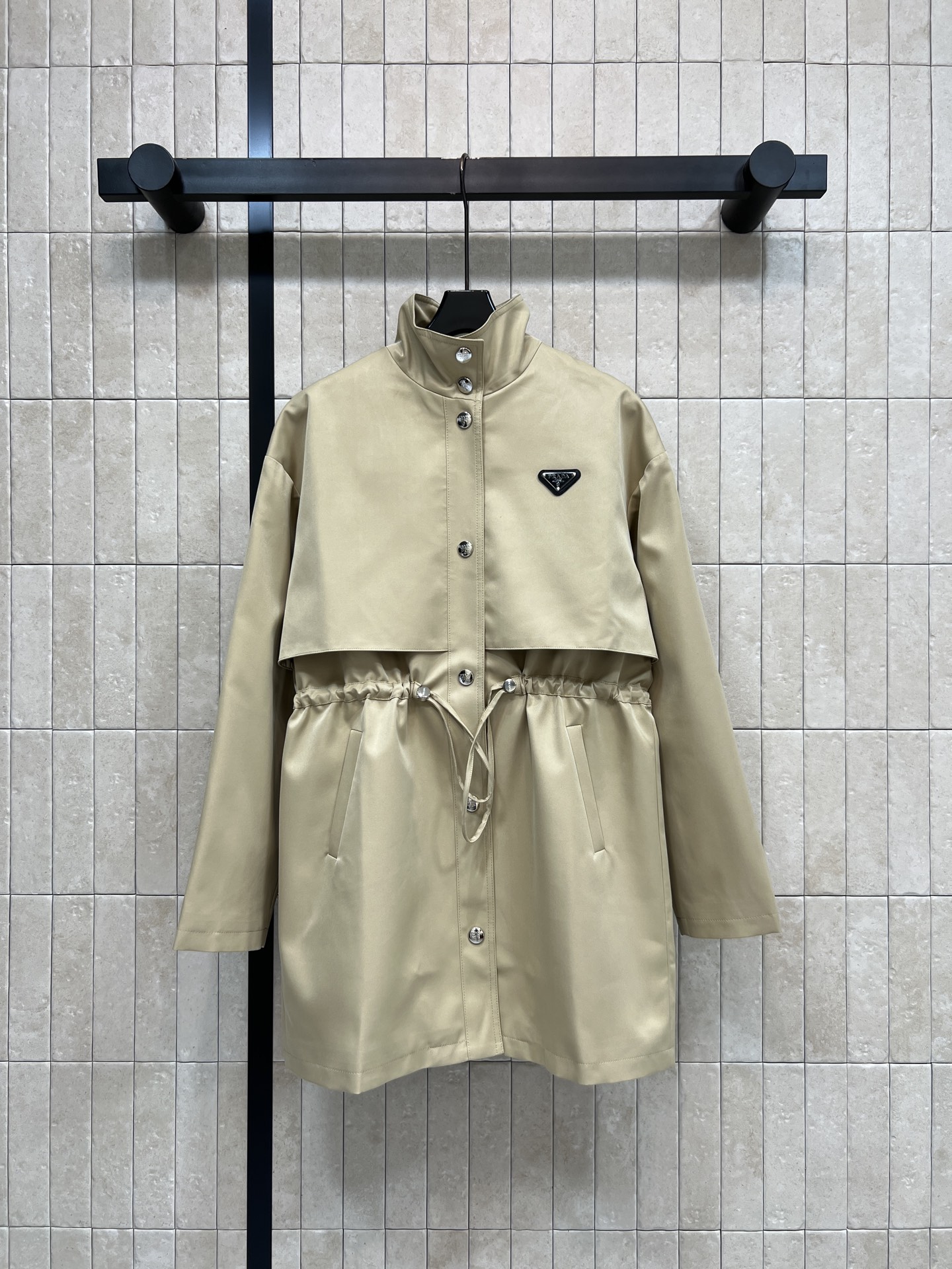 Prad* Khaki Stand-Collar Trench Coat